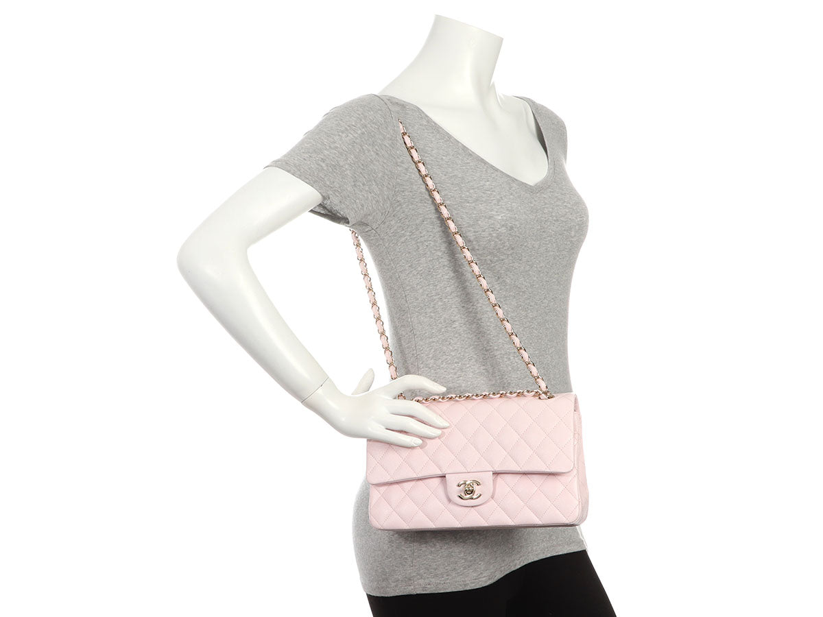 Chanel Medium/Large Light Pink Shiny Caviar Classic Double Flap - Image 10