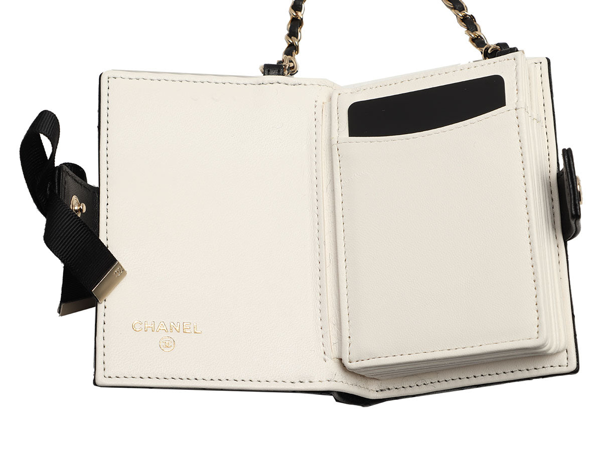 Chanel Black Part-Quilted Lambskin Book Card Holder With Chain - Image 9