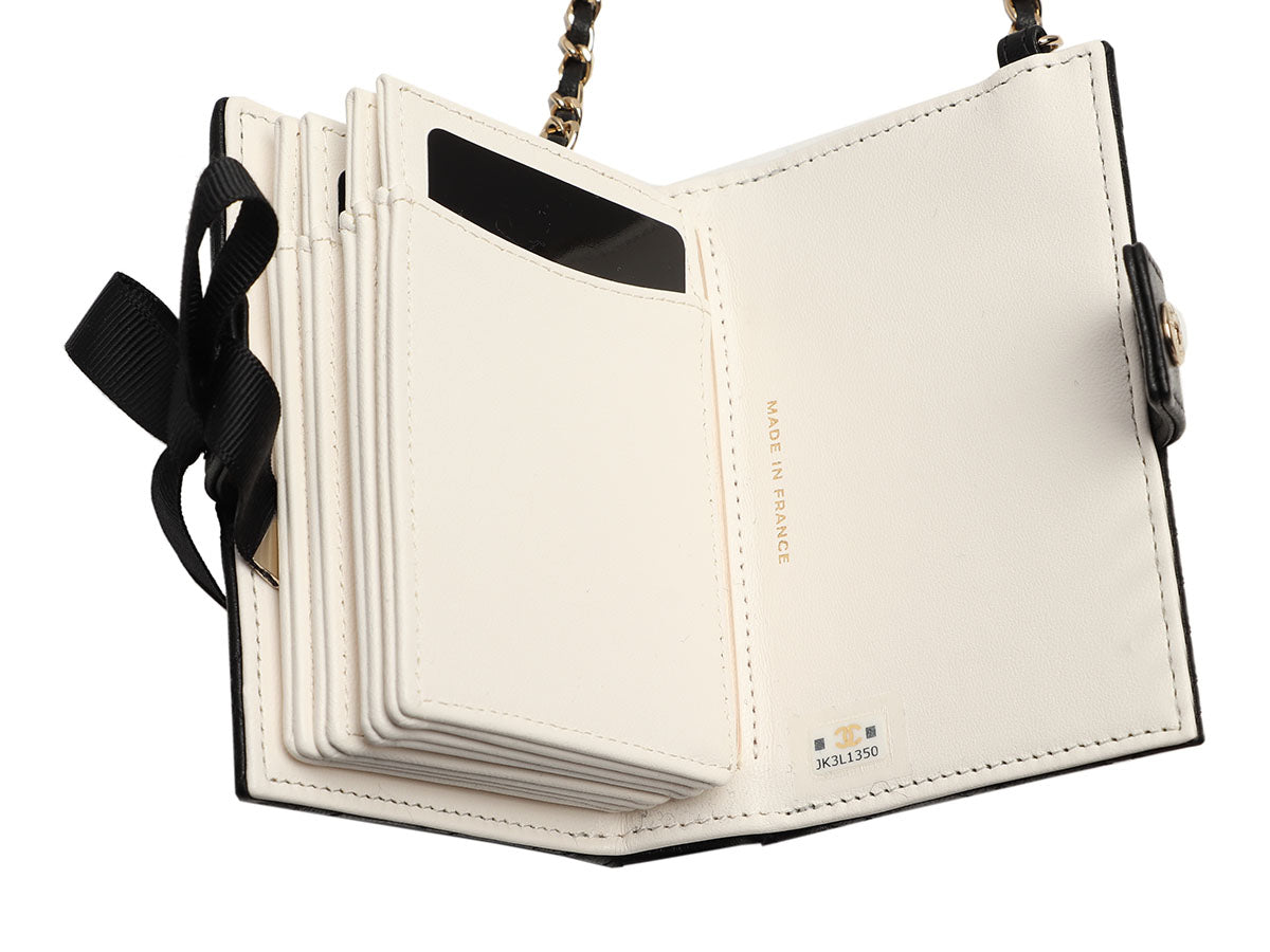 Chanel Black Part-Quilted Lambskin Book Card Holder With Chain - Image 10