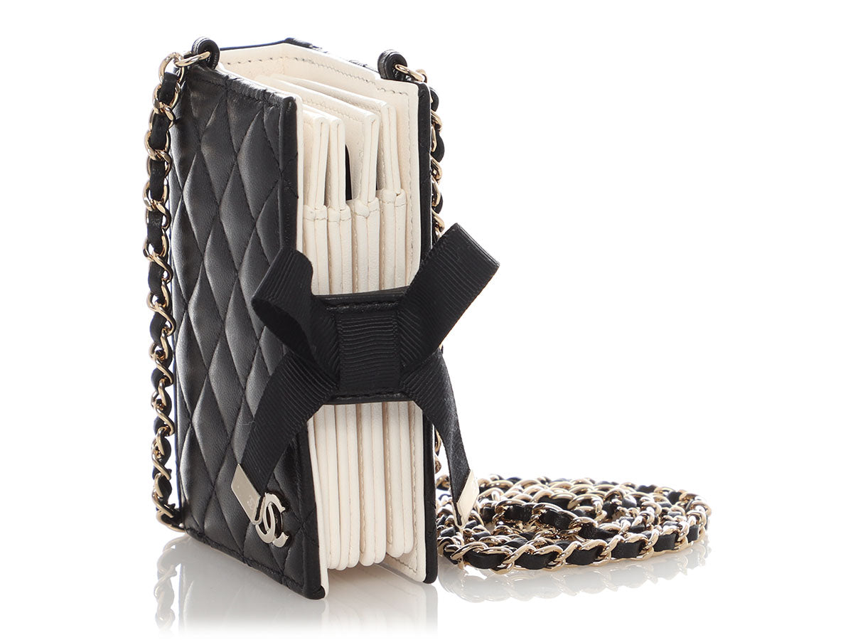 Chanel Black Part-Quilted Lambskin Book Card Holder With Chain - Image 4