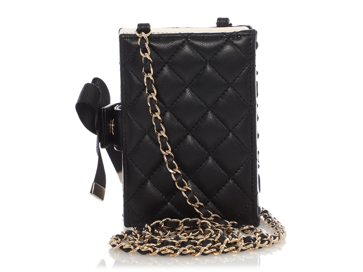 Chanel Black Part-Quilted Lambskin Book Card Holder With Chain - Image 5