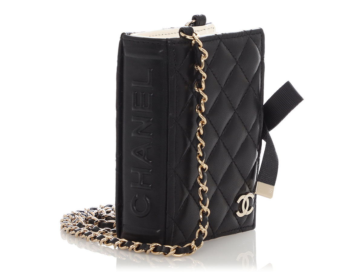 Chanel Black Part-Quilted Lambskin Book Card Holder With Chain - Image 6