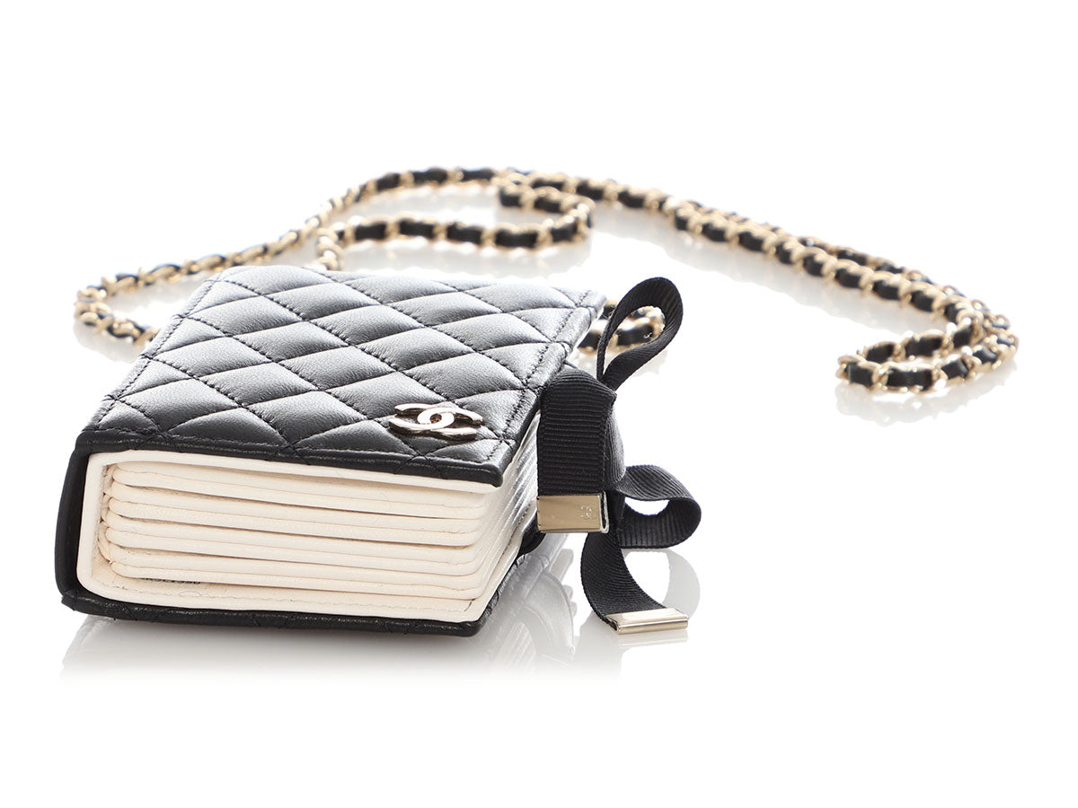 Chanel Black Part-Quilted Lambskin Book Card Holder With Chain - Image 7