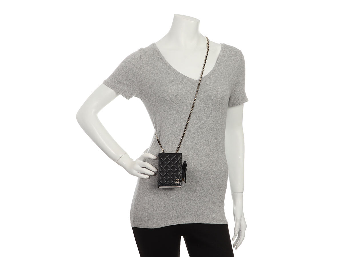 Chanel Black Part-Quilted Lambskin Book Card Holder With Chain - Image 11