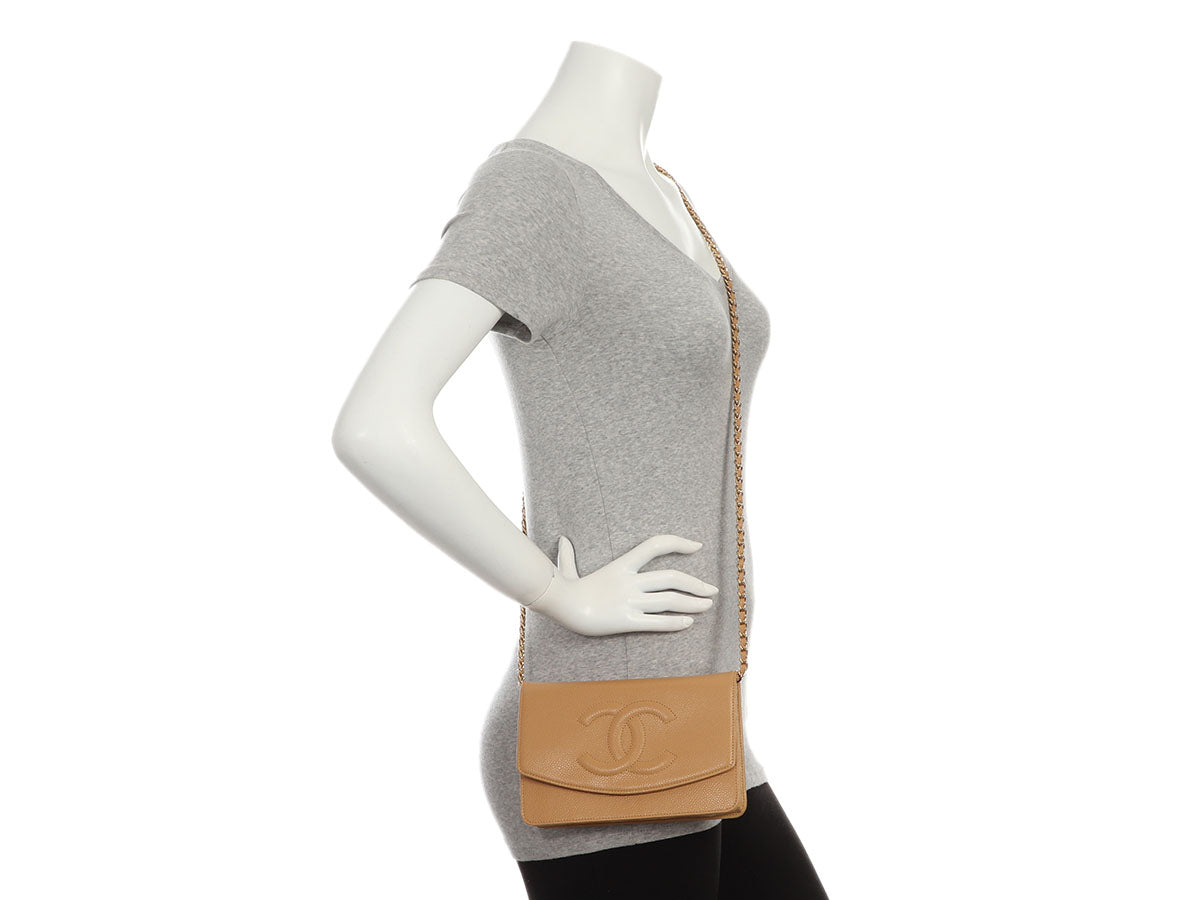 Chanel Beige Caviar and Lambskin Timeless Wallet On Chain - Image 9