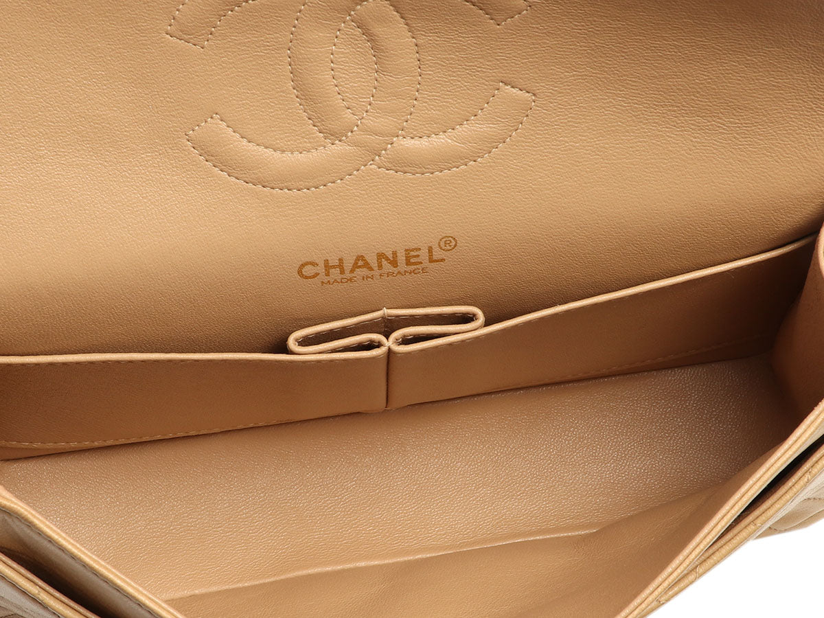 Chanel Vintage Medium/Large Beige Quilted Lambskin Classic Double Flap - Image 8