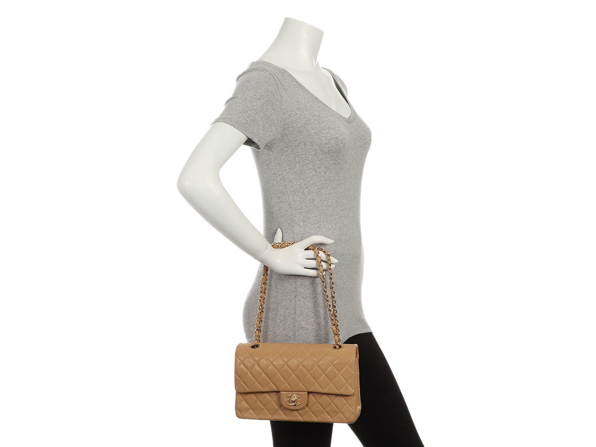 Chanel Vintage Medium/Large Beige Quilted Lambskin Classic Double Flap - Image 9