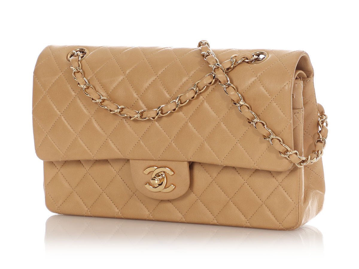 Chanel Vintage Medium/Large Beige Quilted Lambskin Classic Double Flap - Image 2