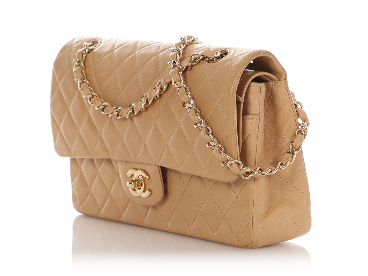 Chanel Vintage Medium/Large Beige Quilted Lambskin Classic Double Flap - Image 3