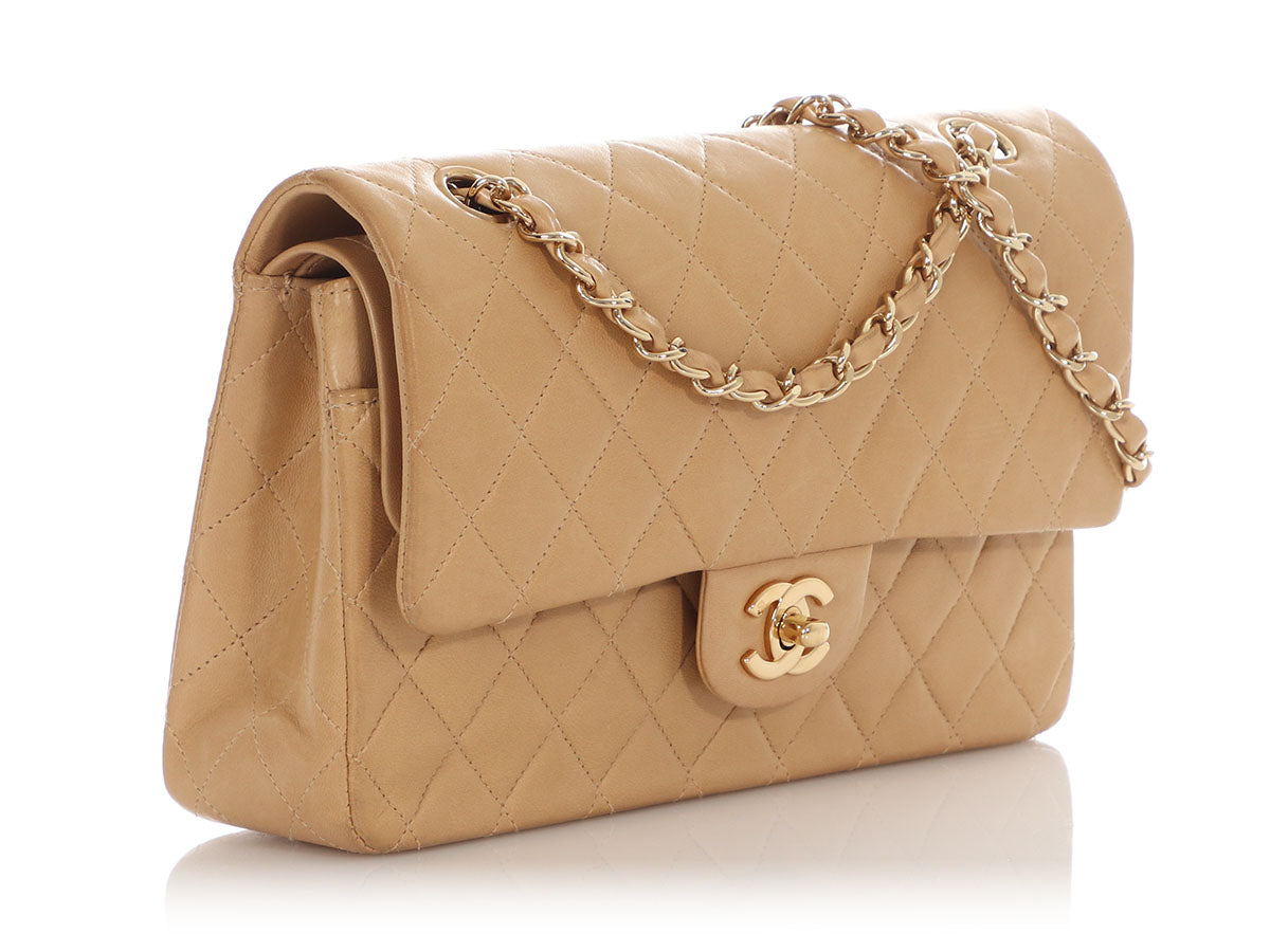 Chanel Vintage Medium/Large Beige Quilted Lambskin Classic Double Flap - Image 5