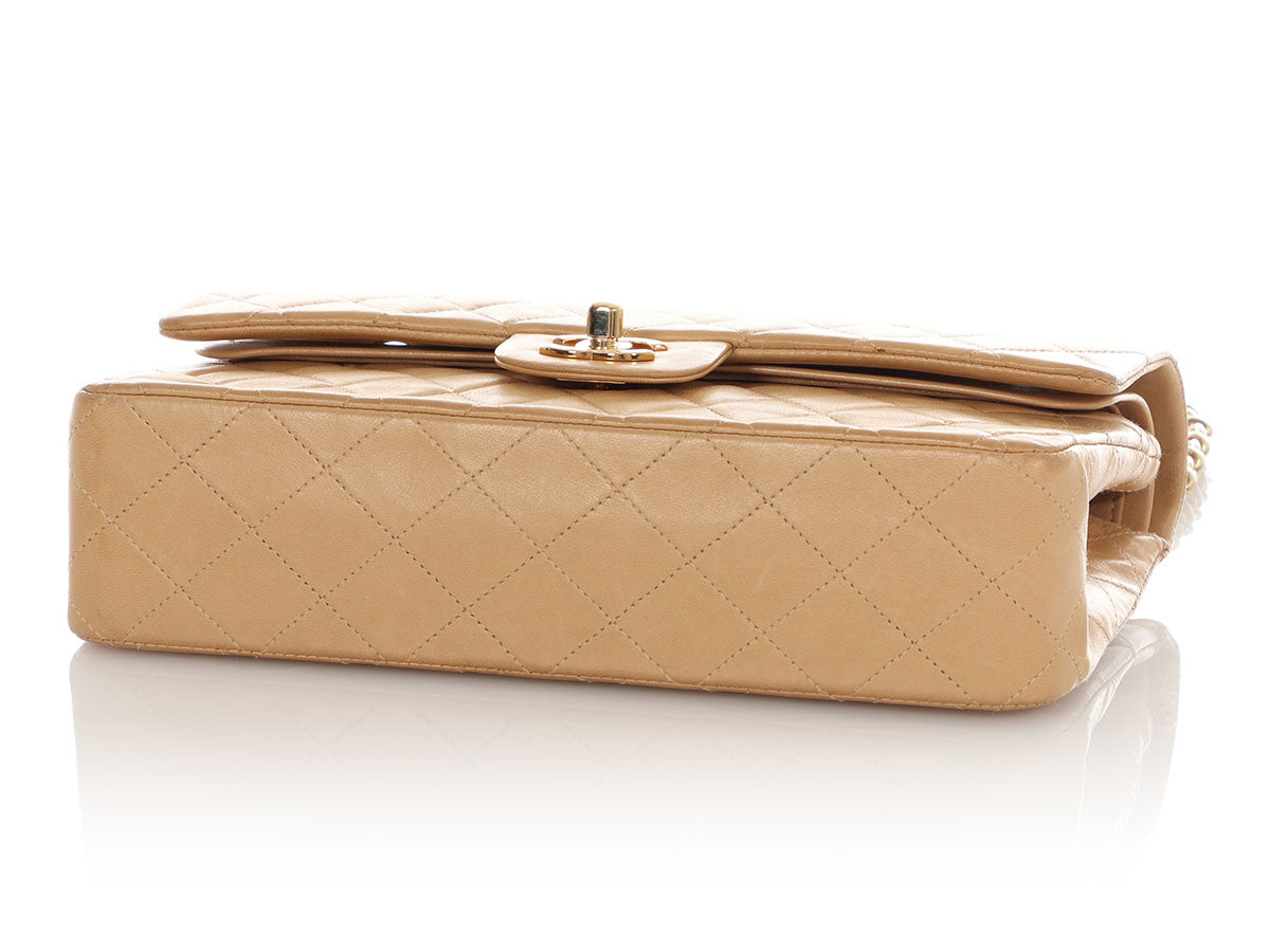 Chanel Vintage Medium/Large Beige Quilted Lambskin Classic Double Flap - Image 6