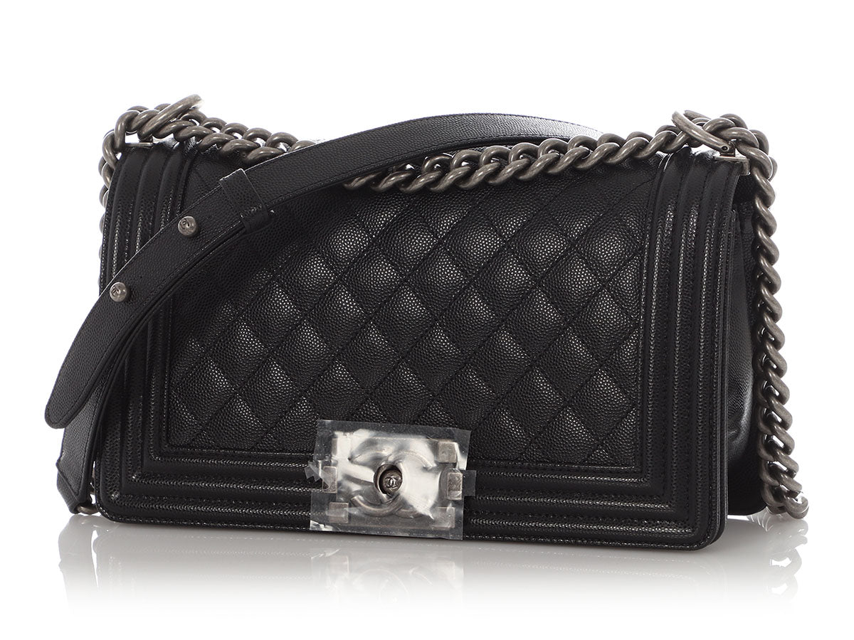 Chanel Old Medium Black Quilted Caviar Boy Bag - Image 3