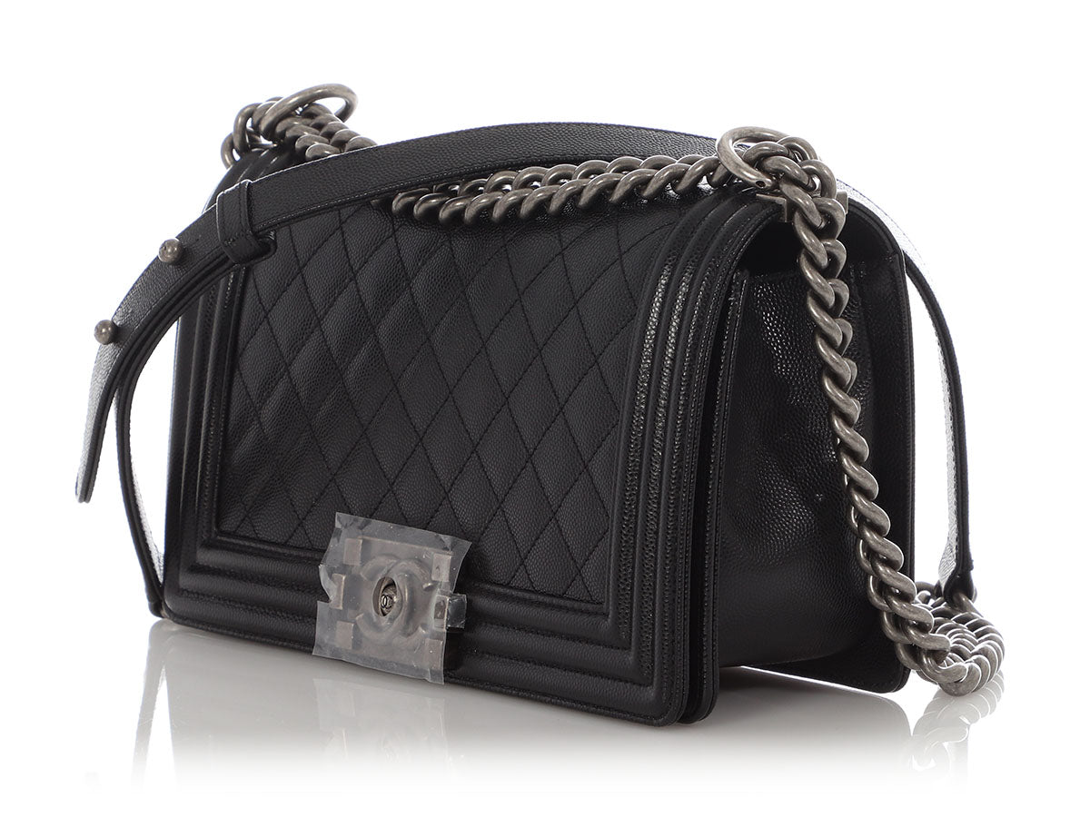 Chanel Old Medium Black Quilted Caviar Boy Bag - Image 4