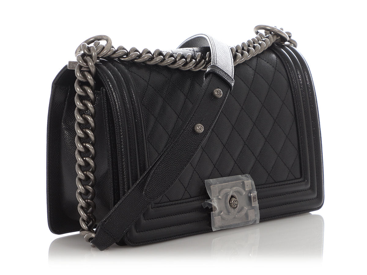 Chanel Old Medium Black Quilted Caviar Boy Bag - Image 6