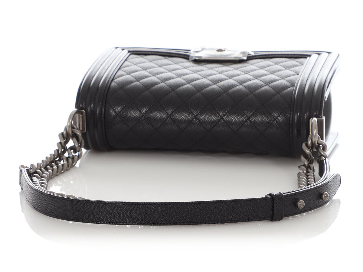 Chanel Old Medium Black Quilted Caviar Boy Bag - Image 8