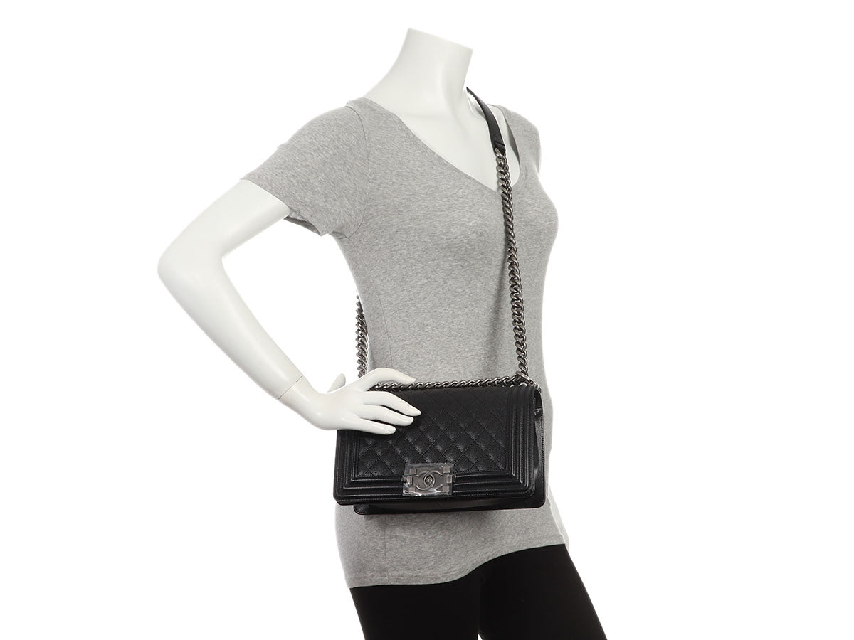 Chanel Old Medium Black Quilted Caviar Boy Bag - Image 10