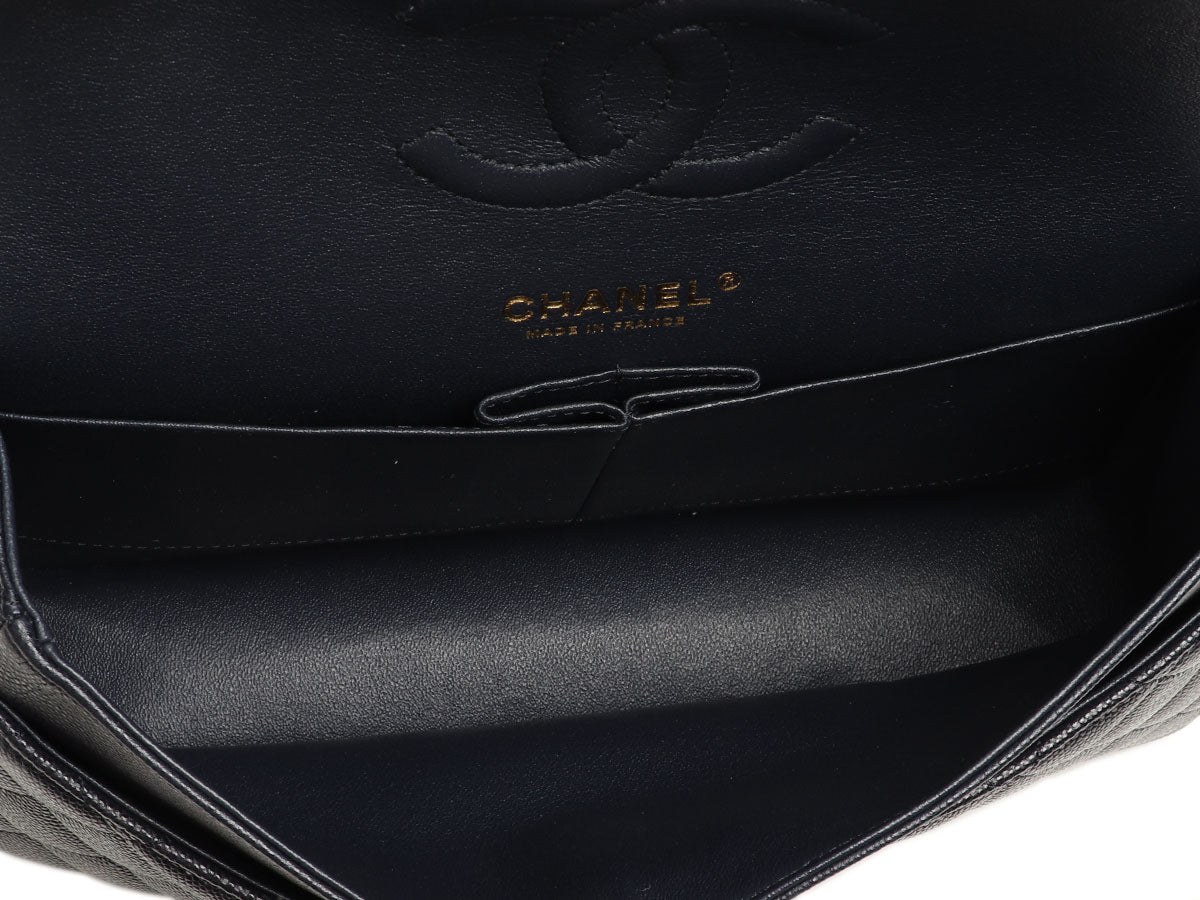 Chanel Medium/Large Navy Quilted Caviar Classic Double Flap - Image 9