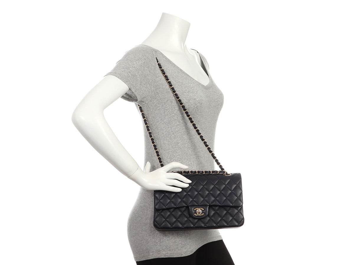 Chanel Medium/Large Navy Quilted Caviar Classic Double Flap - Image 10