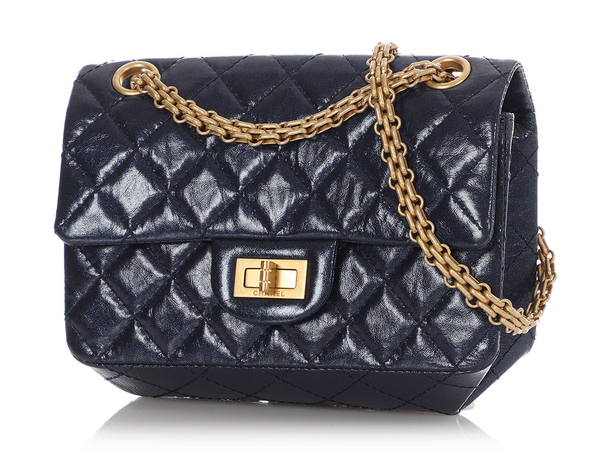Chanel Mini Metallic Navy Quilted Aged Calfskin Reissue 2.55 - Image 2
