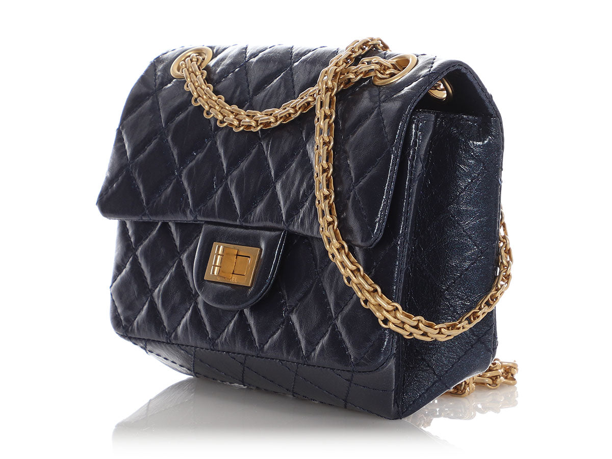 Chanel Mini Metallic Navy Quilted Aged Calfskin Reissue 2.55 - Image 3
