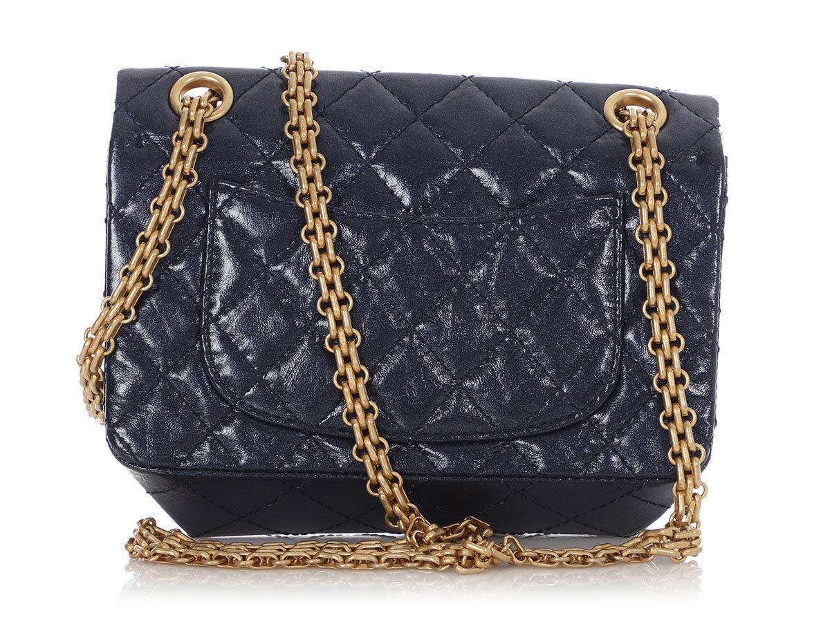Chanel Mini Metallic Navy Quilted Aged Calfskin Reissue 2.55 - Image 4