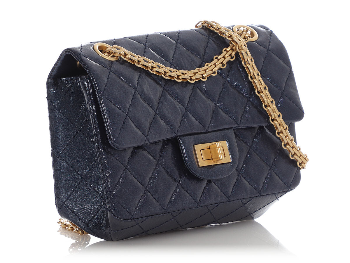 Chanel Mini Metallic Navy Quilted Aged Calfskin Reissue 2.55 - Image 5