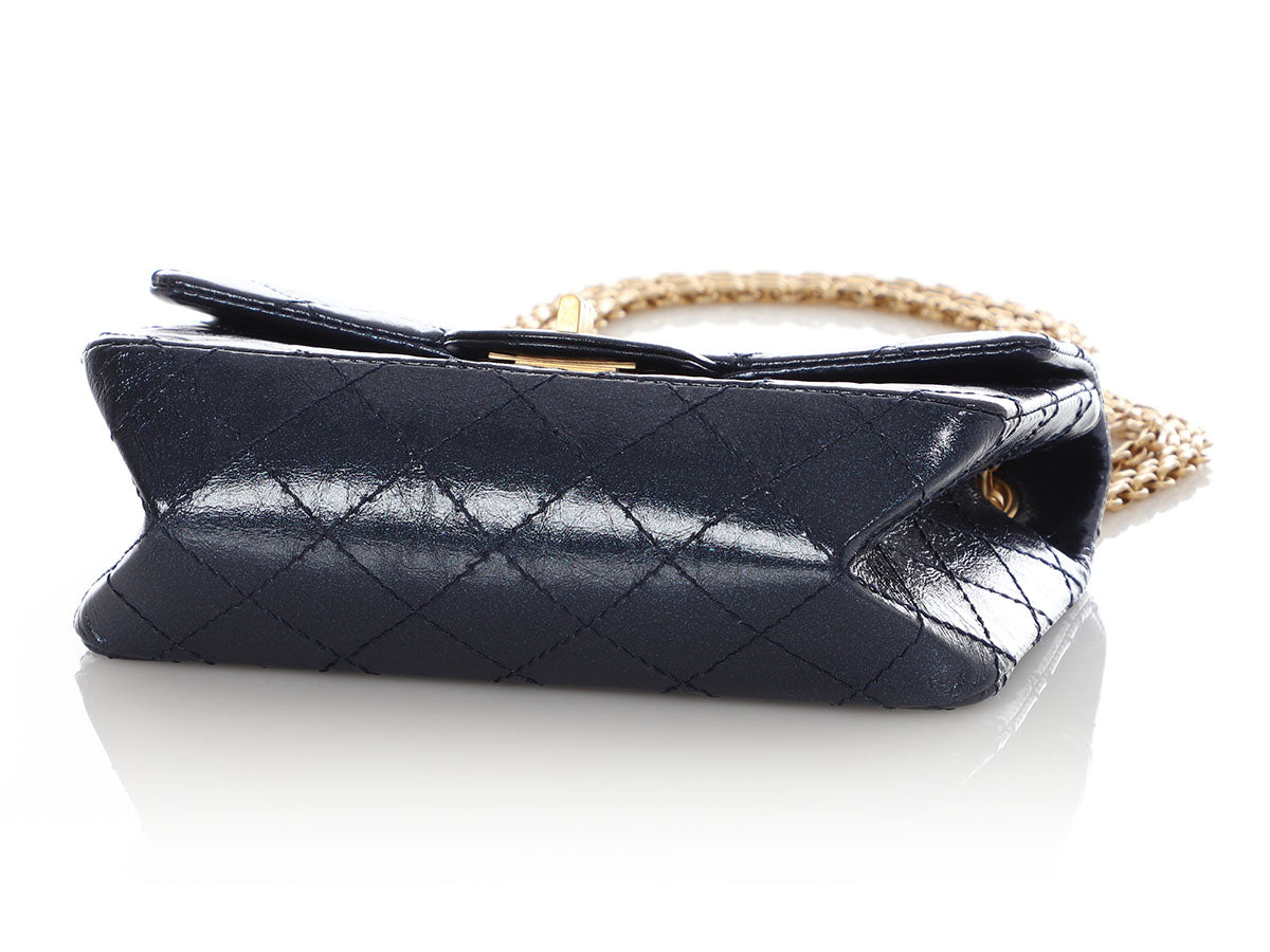 Chanel Mini Metallic Navy Quilted Aged Calfskin Reissue 2.55 - Image 6