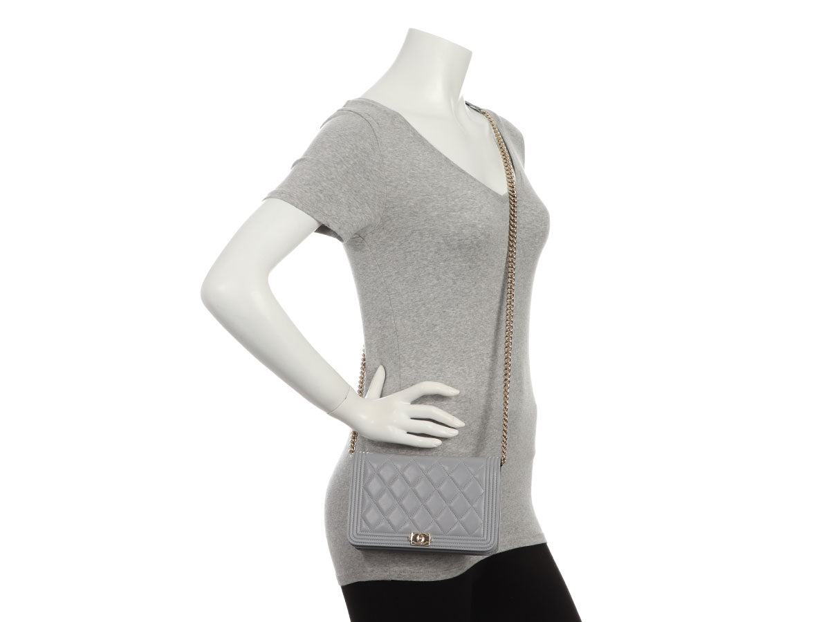 Chanel Gray Quilted Lambskin Boy Wallet on Chain WOC - Image 10