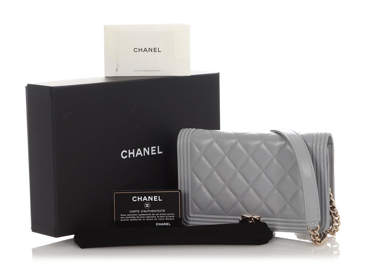 Chanel Gray Quilted Lambskin Boy Wallet on Chain WOC - Image 8