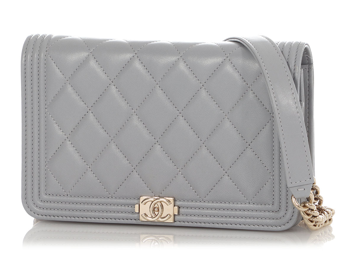 Chanel Gray Quilted Lambskin Boy Wallet on Chain WOC - Image 2