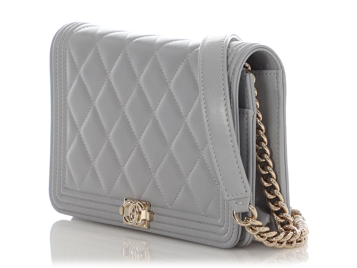 Chanel Gray Quilted Lambskin Boy Wallet on Chain WOC - Image 3