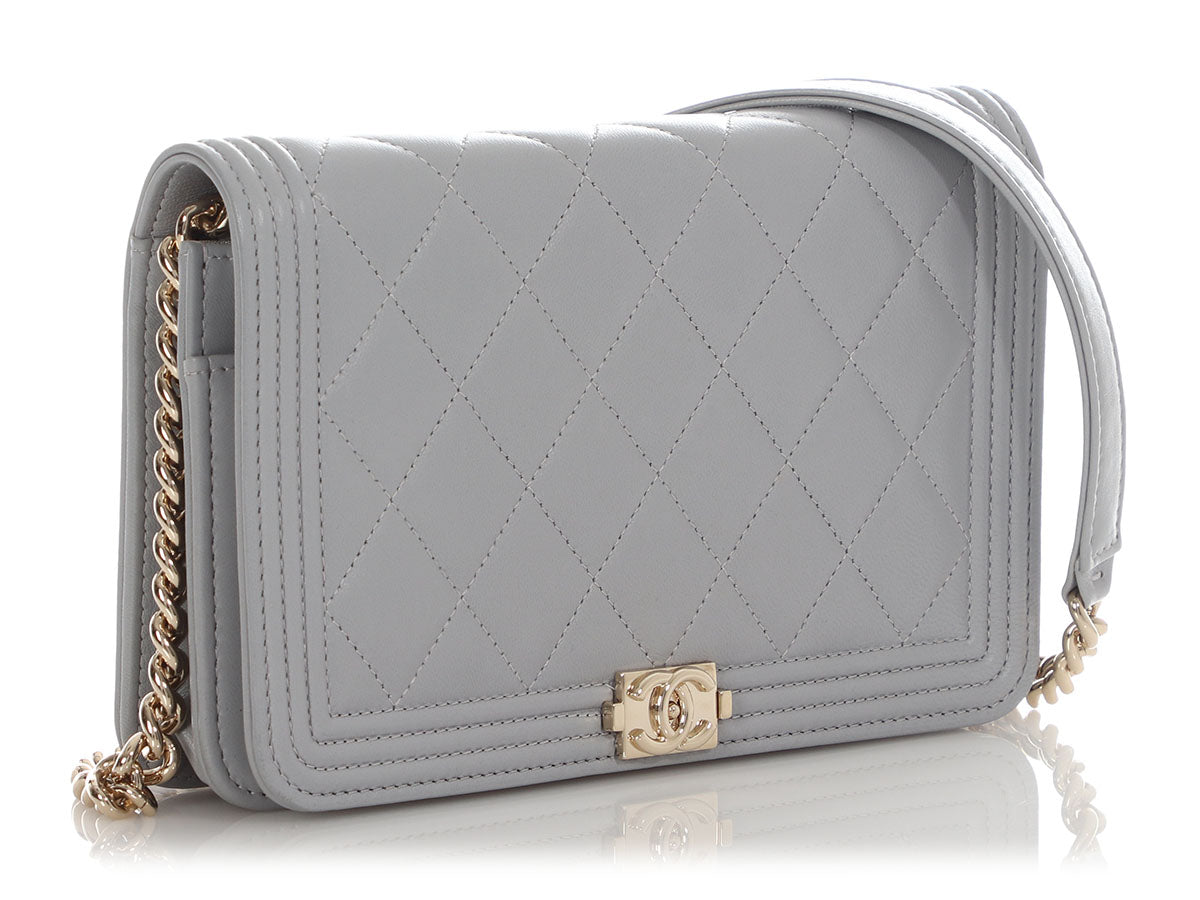 Chanel Gray Quilted Lambskin Boy Wallet on Chain WOC - Image 5