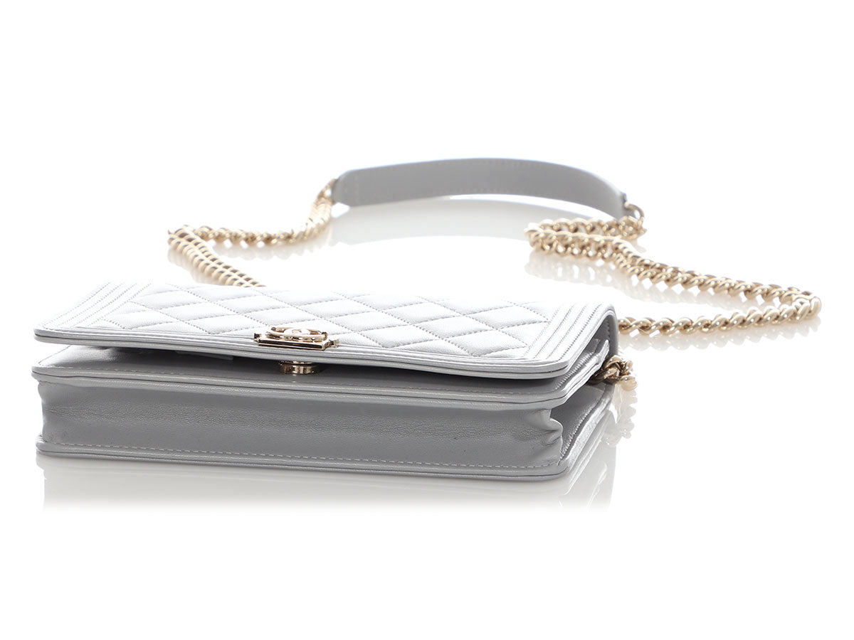 Chanel Gray Quilted Lambskin Boy Wallet on Chain WOC - Image 6