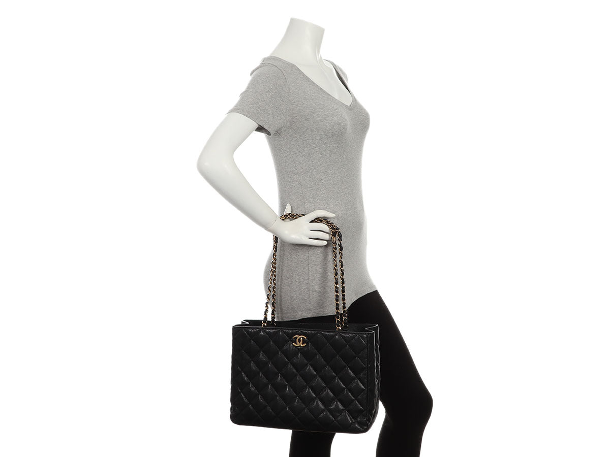Chanel Small Black Quilted Soft Caviar Coco First Shopping Tote - Image 10