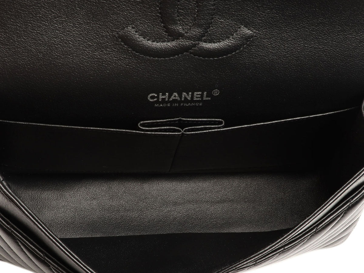 Chanel Medium/Large So Black Chevron-Quilted Lambskin Classic Double Flap - Image 9