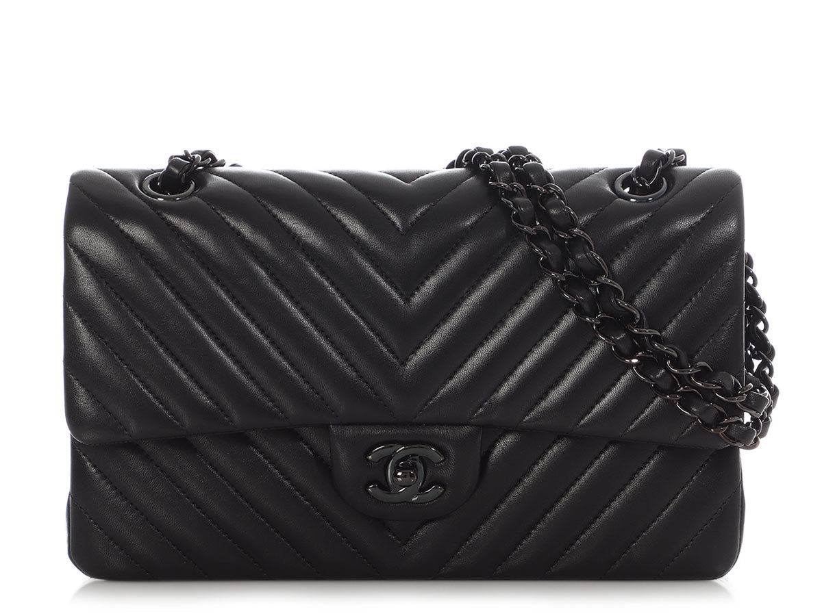 Chanel Medium/Large So Black Chevron-Quilted Lambskin Classic Double Flap - Image 2