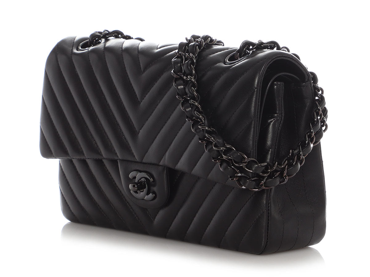 Chanel Medium/Large So Black Chevron-Quilted Lambskin Classic Double Flap - Image 5