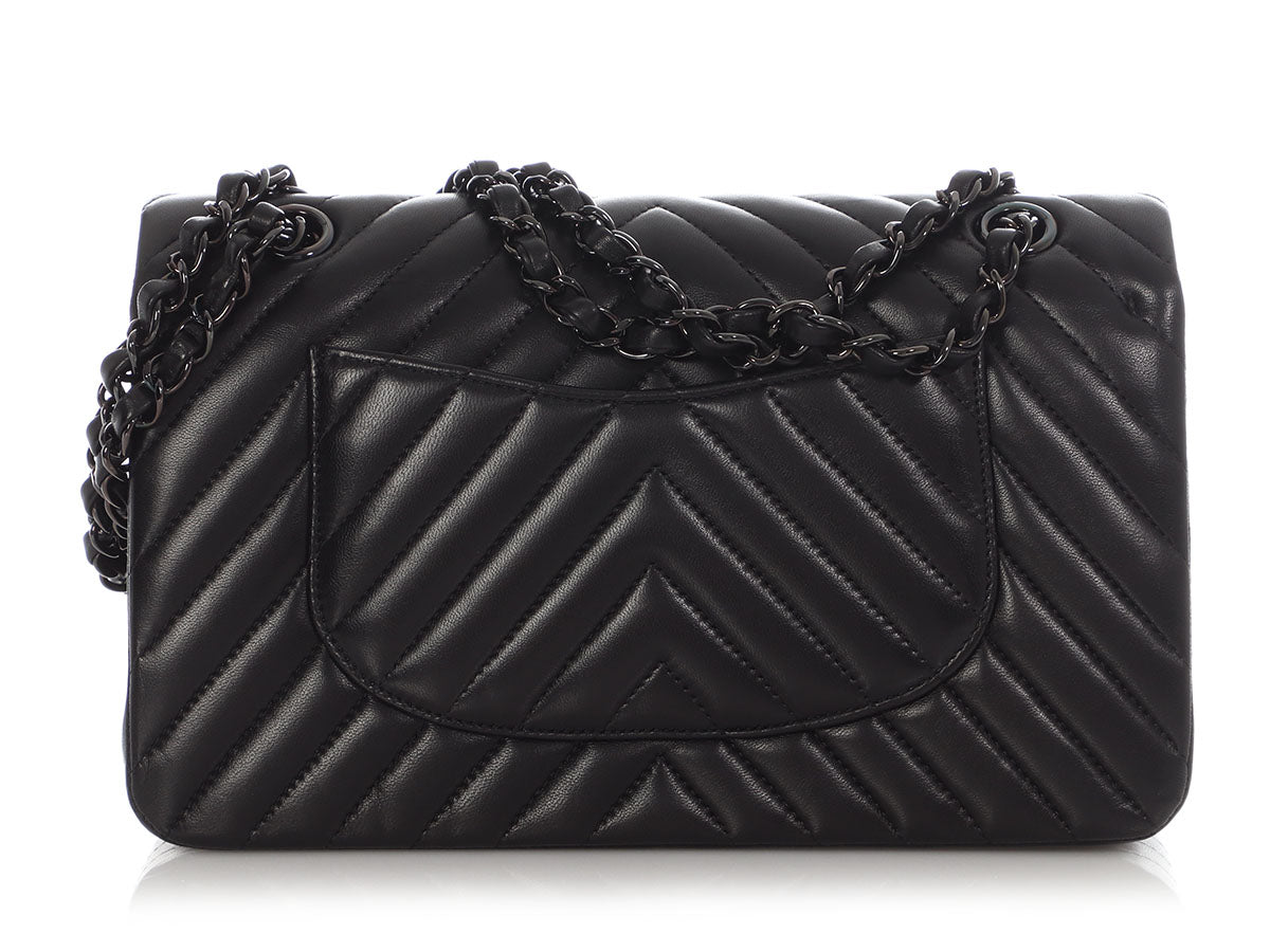 Chanel Medium/Large So Black Chevron-Quilted Lambskin Classic Double Flap - Image 6
