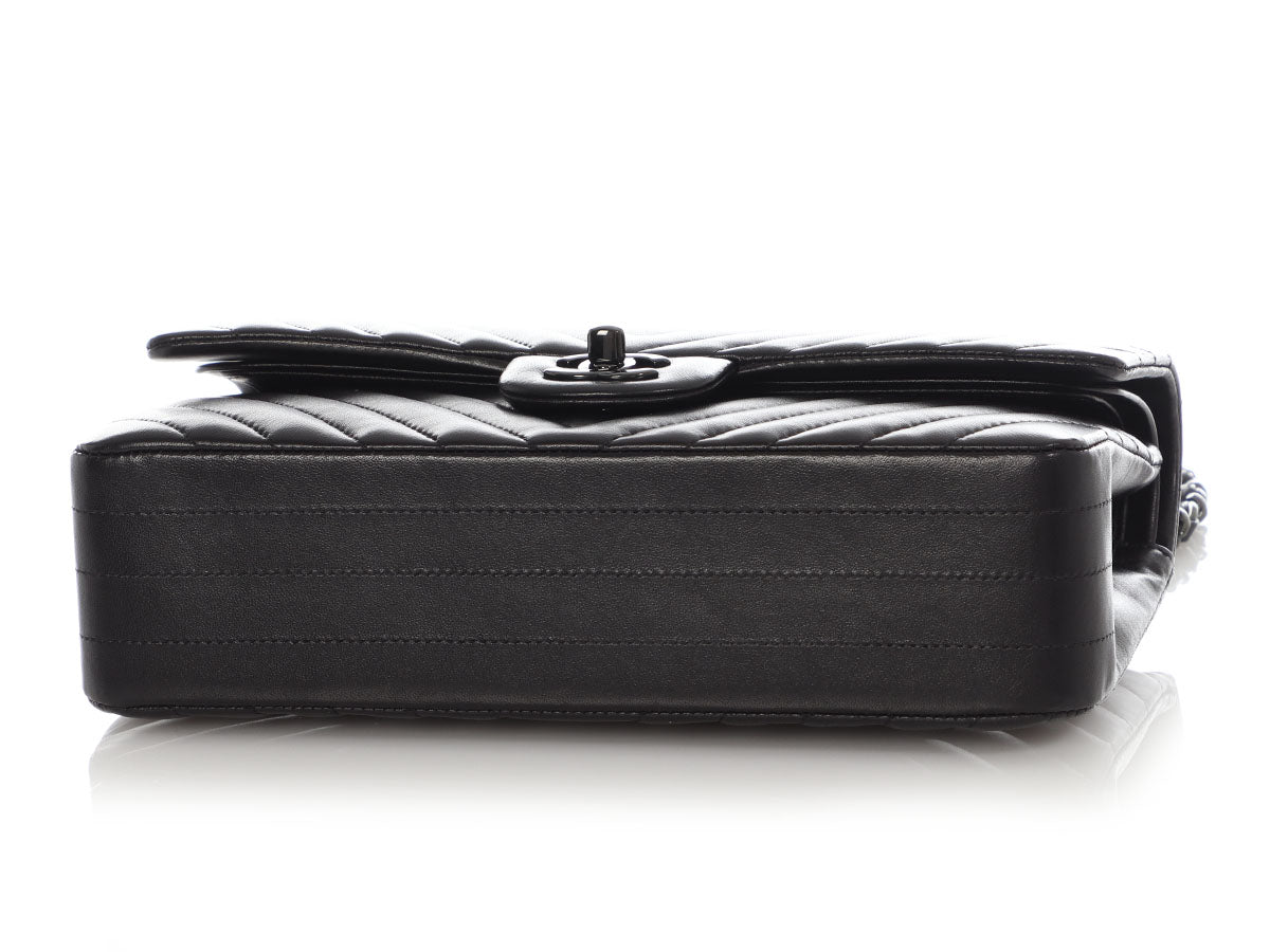 Chanel Medium/Large So Black Chevron-Quilted Lambskin Classic Double Flap - Image 8