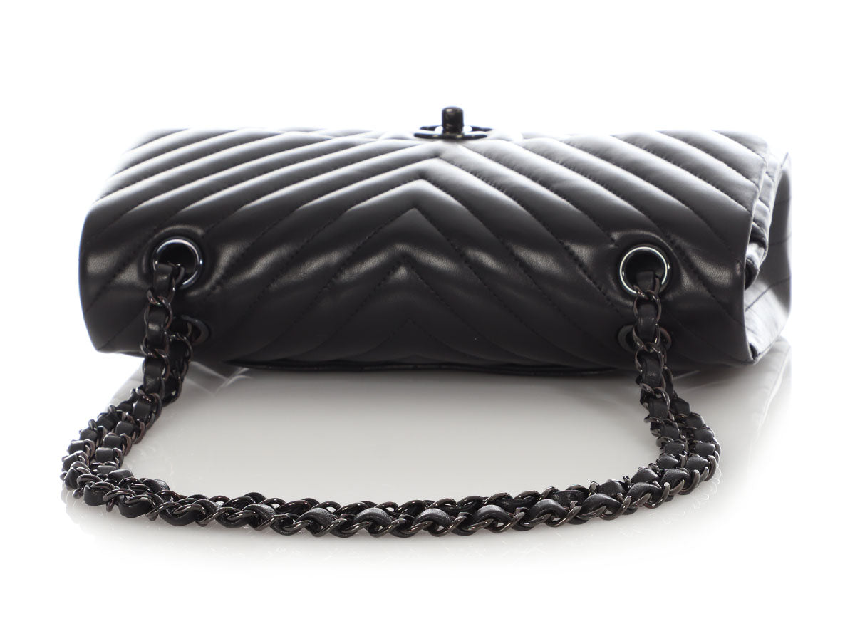 Chanel Medium/Large So Black Chevron-Quilted Lambskin Classic Double Flap - Image 10