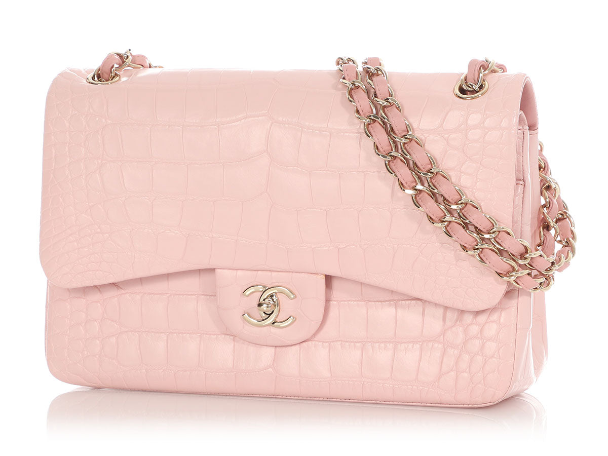 Chanel Jumbo Light Pink Matte Alligator Classic Double Flap - Image 3