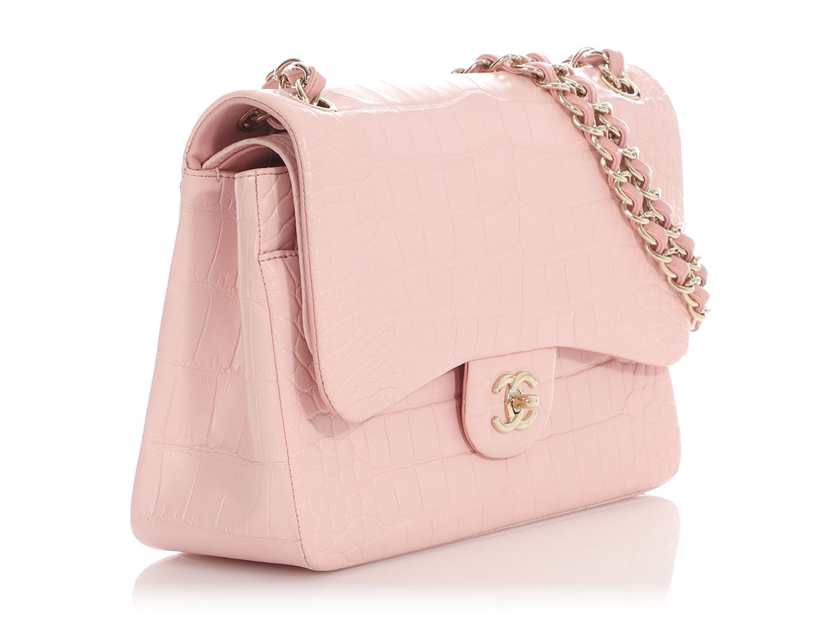 Chanel Jumbo Light Pink Matte Alligator Classic Double Flap - Image 6