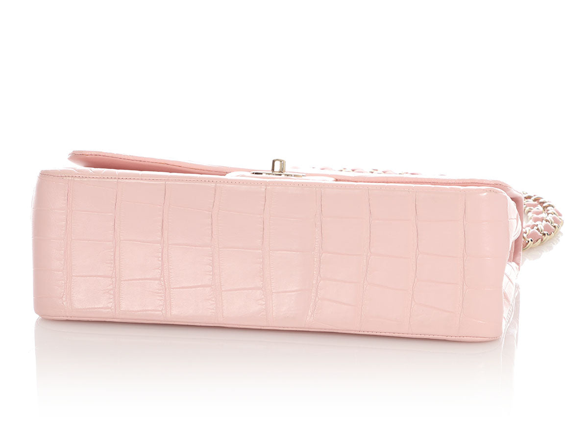 Chanel Jumbo Light Pink Matte Alligator Classic Double Flap - Image 7