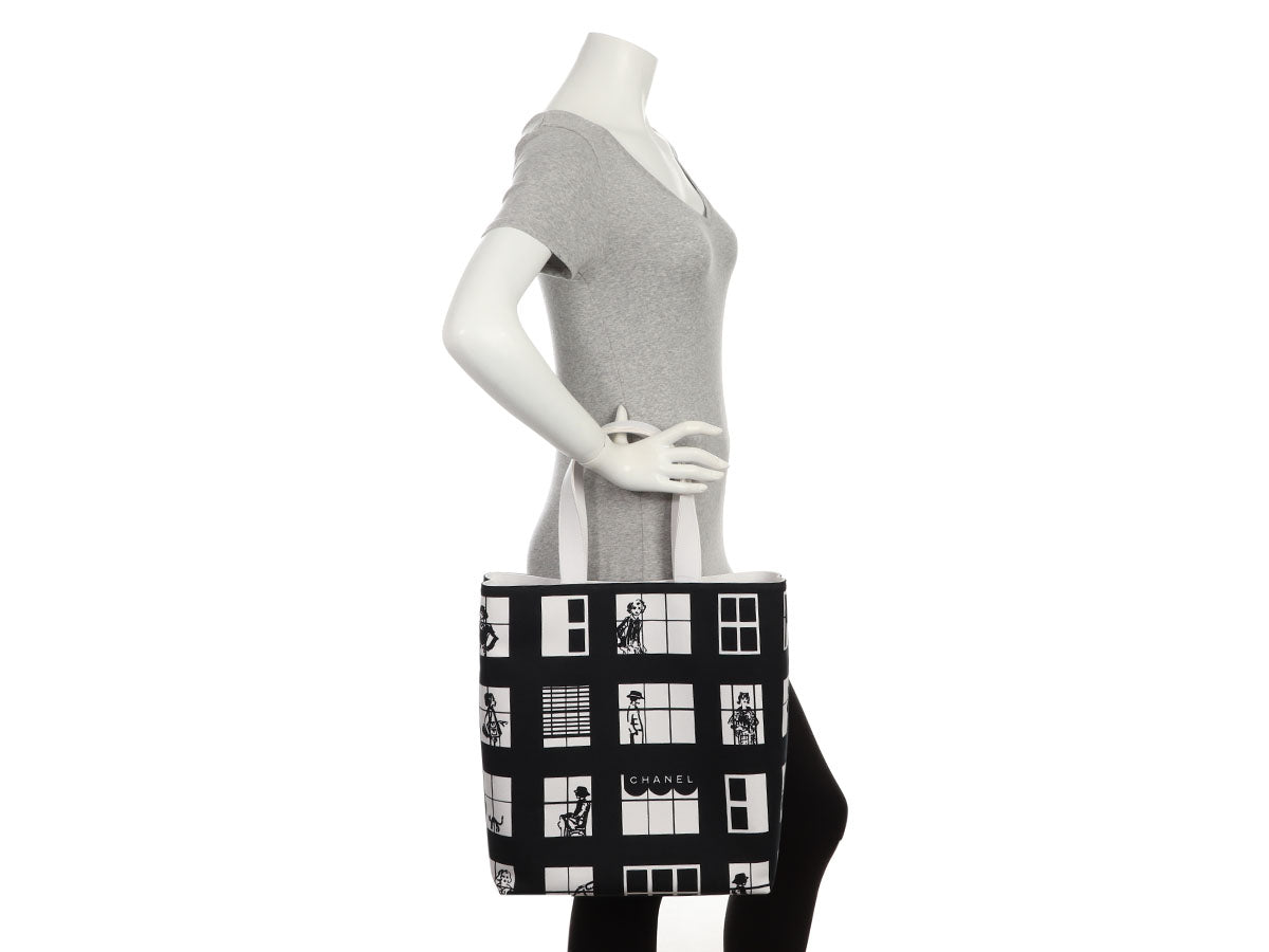 Chanel Black and White Canvas Coco Window Tote - Image 10