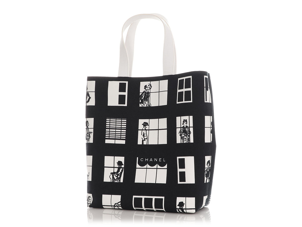 Chanel Black and White Canvas Coco Window Tote - Image 3