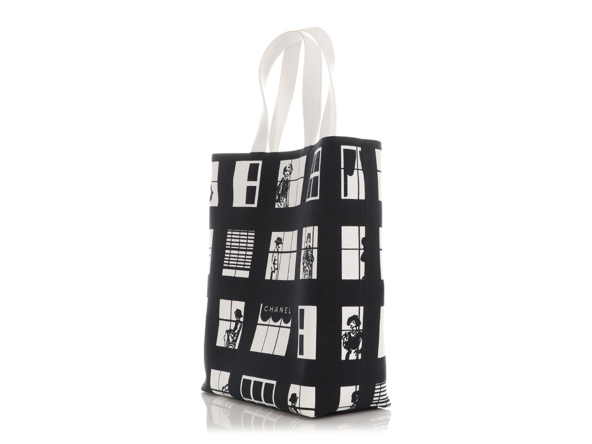 Chanel Black and White Canvas Coco Window Tote - Image 4