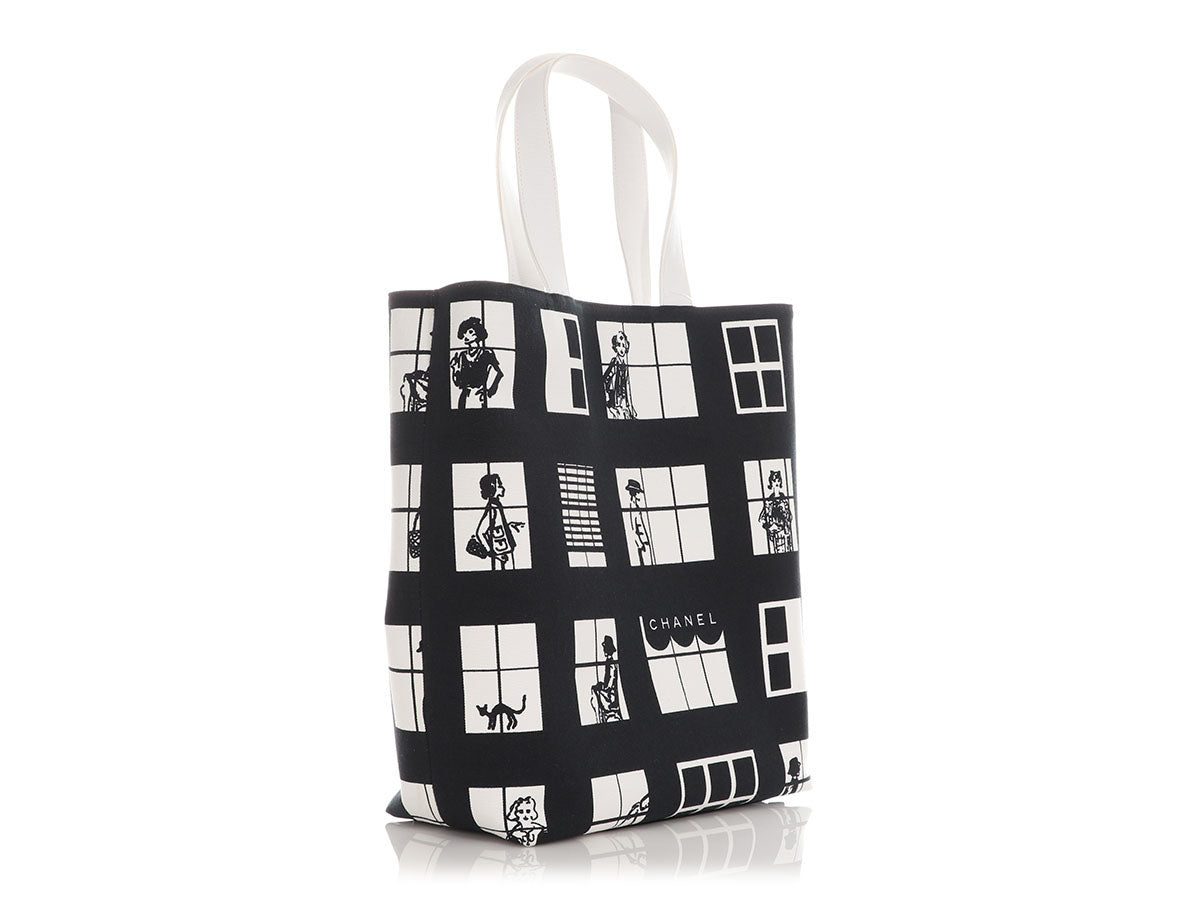 Chanel Black and White Canvas Coco Window Tote - Image 6