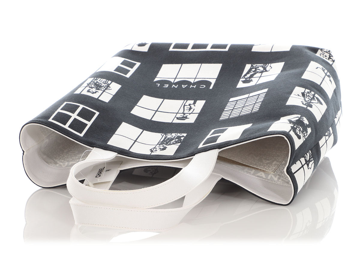 Chanel Black and White Canvas Coco Window Tote - Image 8