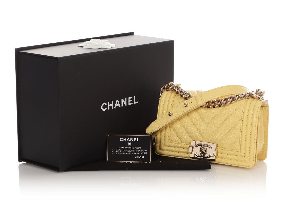 Chanel Small Yellow Chevron-Quilted Caviar Boy Bag - Image 3