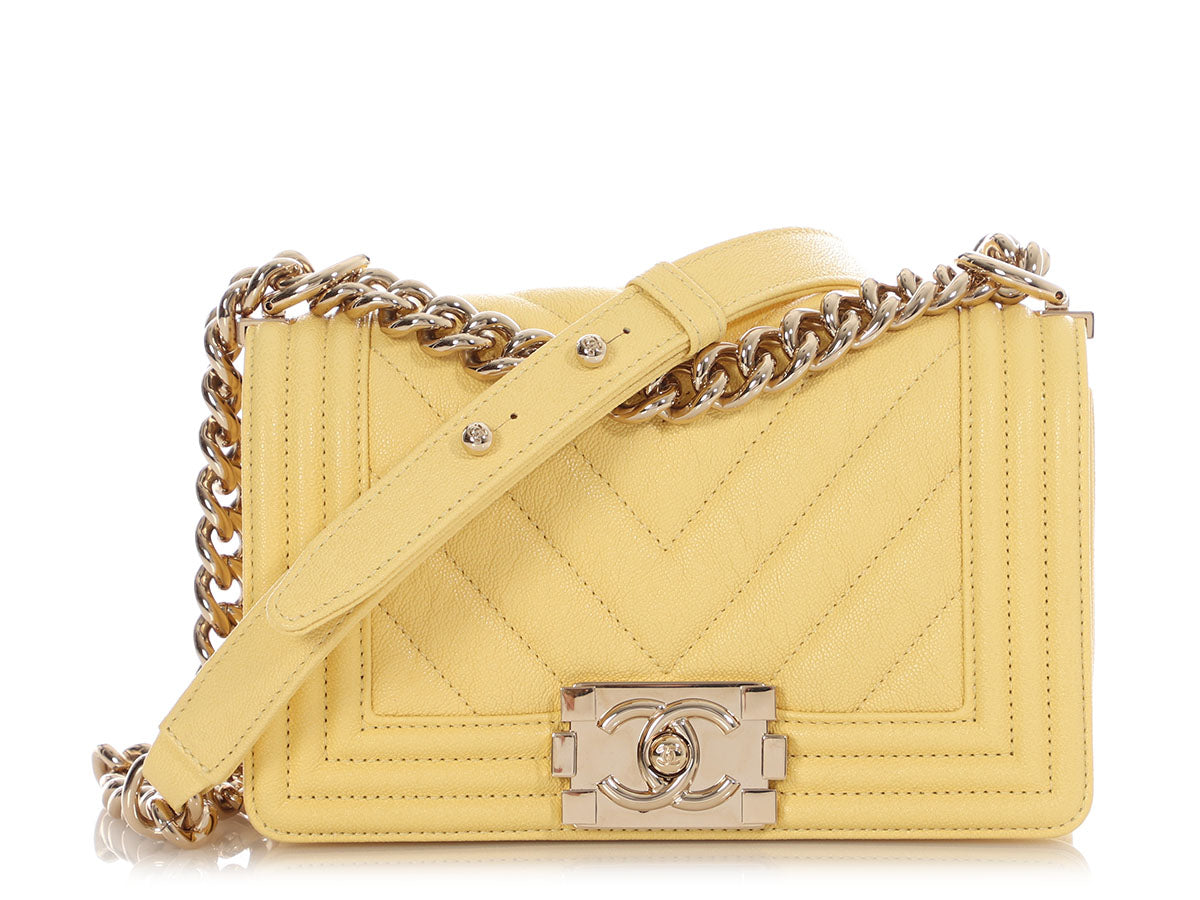 Chanel Small Yellow Chevron-Quilted Caviar Boy Bag - Image 2